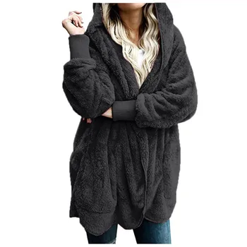 2020 efteråret og vinteren, varmt, blødt lynlås jakke kvinder plys pels lomme casual