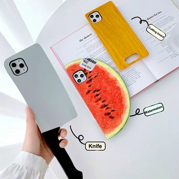 3D-Tegnefilm Simulering køkkenkniv Phone Case For iPhone 11Pro SE XR Xs Max 7 8Plus skærebræt Vandmelon Mønster Soft Cover