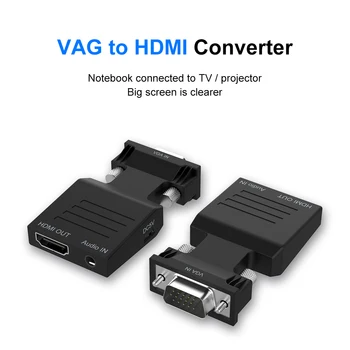 1080P VGA til HDMI Adapter med 3,5 mm Audio Output Analog til Digital AV-Konverter Kabel til Projektor Skærm HDTV Notebook