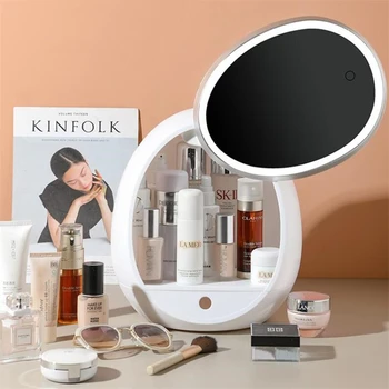 LED-Spejl Makeup opbevaringsboks Cosmetic Organizer hudpleje Læift Holder Høj Kapacitet Smykker Butik Placeringer Hjem Desktop Skuffe