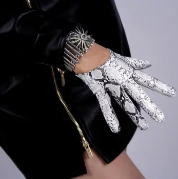 Kvinder ' s silver snake skin print imiteret pu læder korte handsker kvindelige sexet festkjole mode kørsel handske R1068