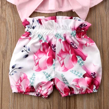 Nyfødte Spædbarn Baby Pige Bue-knude, Toppe, T-shirt Blomstrede Shorts Bukser 2stk Tøj