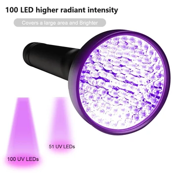 UV-Lommelygte 100 Lysdioder 395 nm UV-Detektor Lys for Hund, Kat Urin, Pet Pletter, Bed Bugs, Scorpions, Maskiner Utætheder Inspektion