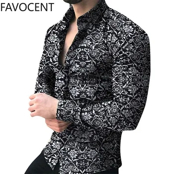 Mænd Shirt Med Lange Ærmer Casual Trykt Mode Mandlige Top Bluse Herre Skjorter Mand Foråret Efteråret Udskrivning Blomstret Skjorte Bluse