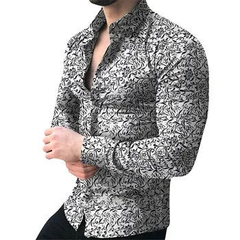Mænd Shirt Med Lange Ærmer Casual Trykt Mode Mandlige Top Bluse Herre Skjorter Mand Foråret Efteråret Udskrivning Blomstret Skjorte Bluse