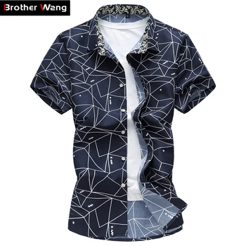 2020 Sommeren Nye Mænd Shirt Mode Plaid Udskrivning Mandlige Casual kortærmet Skjorte i Stor Størrelse Mærke Mænds Tøj, 5XL 6XL 7XL