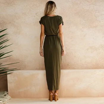 2019 Forår Nye Mode Elegant Kjole Plus Size Kvinder Casual Tøj Korte Ærmer O-Hals Blå Kjole Løs Split Uregelmæssige Kjole