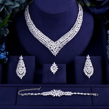 Luksus AAA cubic zirconia tung halskæde ,drop øreringe ,armbånd og ring 4stk dubai fuld bryllup brude smykker sæt til kvinde