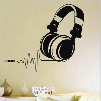 Hot Vinyl vægoverføringsbilleder DJ-Hovedtelefoner Audio Musik Puls Decal Kunst Vægmaleri Hjem Dekoration Flytbare Wall Sticker Til Musik fans