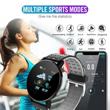 119 Plus Bluetooth Smart Ur Mænd Blodtryk Vandtæt Sport Runde Smartwatch Kvinder Watch Tracker For Android, IOS