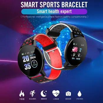119 Plus Bluetooth Smart Ur Mænd Blodtryk Vandtæt Sport Runde Smartwatch Kvinder Watch Tracker For Android, IOS