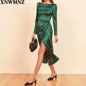 XNWMNZ 2021Women er Sexet kjole slim-montering af overdelen puffede skuldre kvinde Club lange ærmer Elegante festkjoler vestido de mujer