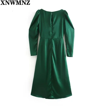 XNWMNZ 2021Women er Sexet kjole slim-montering af overdelen puffede skuldre kvinde Club lange ærmer Elegante festkjoler vestido de mujer