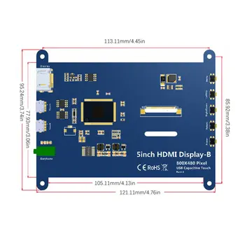 5-tommer LCD-skærm, HDMI-800X480 HD touch-skærm kapacitiv skærm for Raspberry Pi 4 Model B 3B+/3B/2B/B+ dropshipping