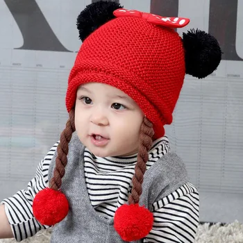 Doit To parykker uld huer Baby Barn strikkede hat Sløjfeknude pels bold børn piger Earflap Caps for 6 måneder til 2 år gamle