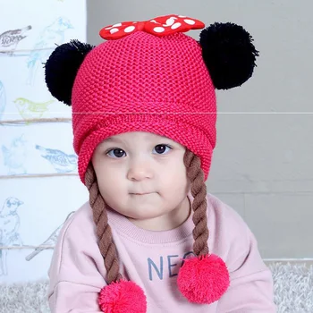 Doit To parykker uld huer Baby Barn strikkede hat Sløjfeknude pels bold børn piger Earflap Caps for 6 måneder til 2 år gamle