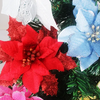 12pcs/masse Kunstige Jul Blomster Plast&Klud Glitter Hule Blomst For Christmas Tree Dekoration DIY Xmas Nye År Indretning