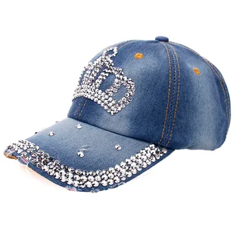 Kvinder Mænd Crown Denim Rhinestone Baseball Cap Snapback Hip Hop Fladskærms Hat