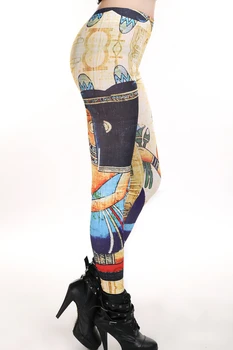 1stk/masse nye mode problemfri egyptiske farao farvet trykt legging bukser sexede kvinder girl fiber ni point bukser