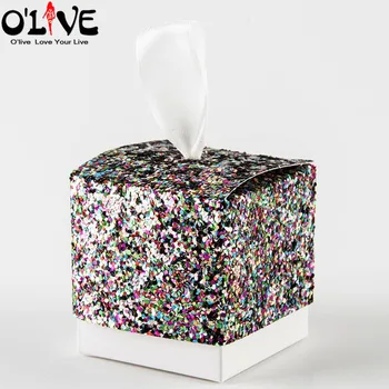 50 Pc ' Er Guld Glitter I Sølv Bryllup Candy Box Gave Ombryd Part Favoriserer Kasser Papir Pakke Paillet Baby Brusebad Chokolade Bling Bling
