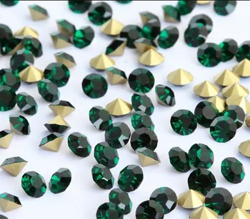Emerald Farve~SS20~SS40 Runde Krystal løs Pointback rhinestones,Glas lim på Tøjet/Nail art Rhinsten