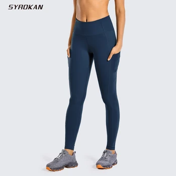 SYROKAN Kvinders Mat Børstet Lys-Fleece Leggings Træning, Yoga Pants med en Lomme Squat Bevis-28 inches