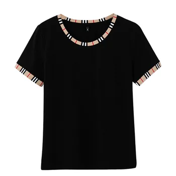Ny 2020-kortærmet T-shirt til Kvinder koreansk Stil Populære Rund Hals Syninger Slim Enkel Top til Kvinder, Tøj, t-Shirt Femme