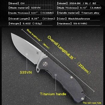 2020 CH 3504 Udendørs Bærbare Folde Kniv Bronze Titanium Legering Håndtag S35VN Blade Materiale Camping Taktisk Overlevelse Jagt
