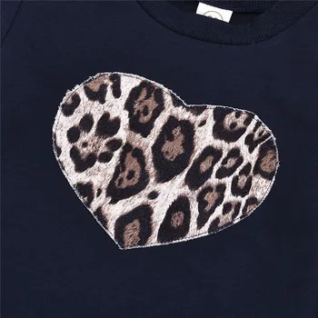 Spring Piger Tøj med Lange Ærmer Elsker Mønstret Top Leopard Nederdel 2 Stk Tøj Passer til Afslappet Baby Tøj til Børn Piger Klud