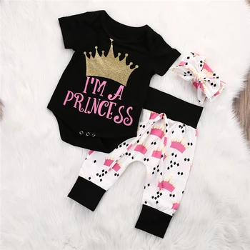 CANIS 2019 Ny Spædbarn Baby Piger Crown Toppe Bodyer Bukser, Leggings Hovedbøjle 3stk Søde Tøj Baby Pige Tøj Sæt