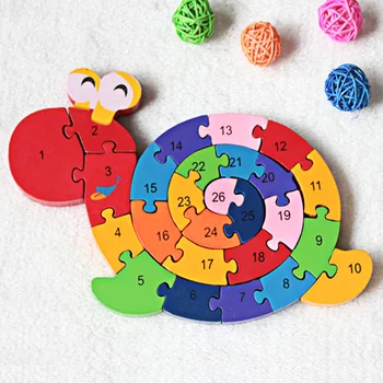 Kids 3D Puslespil, Træ Legetøj, Tegnefilm Sneglen Dyr Brev Nummer Montessori Hjernen Uddannelse Pædagogisk Legetøj Til Børn Gaver
