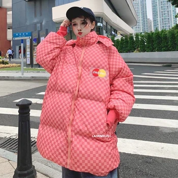 2020 Streetwear Vinter Frakke Kvinder koreansk Vinter Bomuld Harajuku BF Parka Løs Aftagelig Hætte Polstret Lang Vinter Jakke Kvinder