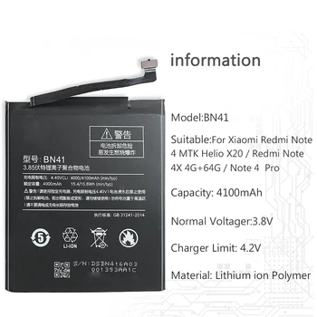 Batteri BN41 For Xiaomi Redmi Note 4 MTK Helio X20 / For Redmi Bemærk, 4X Pro 4G+64G 4100mAh Udskiftning af Batteri