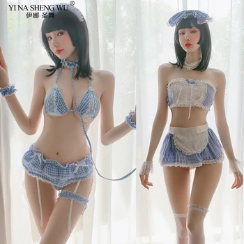 Sexet Anime Stuepige Cosplay Kostumer Kawaii Forklæde Blå Erotisk Tøj Til Kvinde Bikini for Kvinder Blå hvid Sømand Skole Piger Kjole