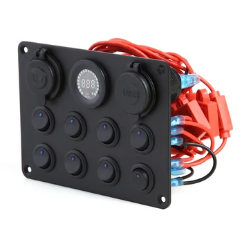 Blå LED Rocker Switch Panel Outlet 8 Bande Let Installation Voltmeter Dual USB 12V Personlige Bil Elementer til Bil, Båd