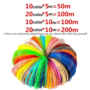 10/20 farver Plast til 3d-Pen 5 meter 10 Meter PLA 1.75 mm 3D-Printer Udskrivning af Endeløse Materialer Ekstruder Tilbehør Dele