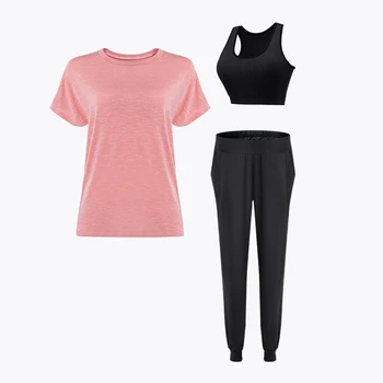 Plus Størrelse M-5XL Sport-Sæt Til Kvinder, Sportstøj Løs Shirts+Shokeproof Bh+Leggings 3STK Yoga Sæt Fitness Workout Tøj