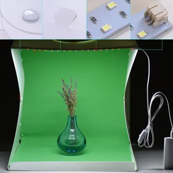 Folde Lightbox Fotografering Foto Studio Softbox 2-Panel, LED-Lys, Blød Boks Foto Baggrund Kit lyskasse til DSLR Kamera