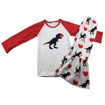 RTS søde dinosaur nyfødte baby tøj valentine ' s day tøj blusset sæt klokke bunden for små piger 66