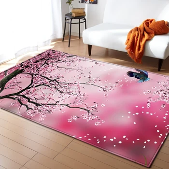 Nordisk Tæpper, Bløde Flonel 3D Cherry Blossoms Trykt Område Tæpper Parlor Mat Tæpper Anti-slip Stort Tæppe Tæppe til stuen