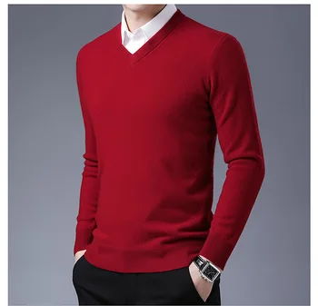 Solid farve simpel V-hals sweater business mænds strik sweater 8692