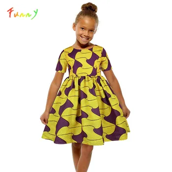 Piger Afrikanske Tøj Børn Bazin Riche Dashiki Ankara Sommer Kjoler for Piger Stribet Trykt Kids Fødselsdag Multi Kjole