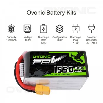 OVONIC 18,5 V 1550mAh 5S 100C LiPo Batteri med XT60 Stik til FPV Flyvende