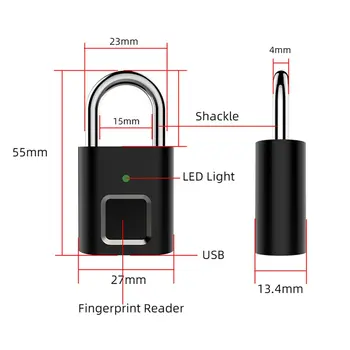 Sikkerhed-dørlås Smart Keyless USB-Genopladelige Fingeraftryk Hængelås Til Skabet Intelligente Hjem Nøglefri Låse