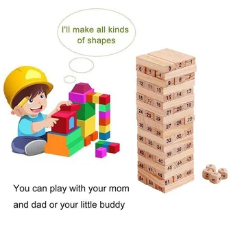 54 Stykker Log-farvet Digital Børn Stablet byggesten Træ-Tumbling Tower Spil Family Garden Spil Toy