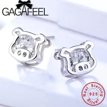 GAGAFEEL Sølv 925 Sterling Gris Hoved Stud Øreringe til Kvinder koreansk Stil Kvindelige Øreringe AAA Smykker Zircon