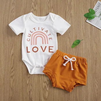 Spædbarn Baby Drenge Kostume Kort-langærmet Romper Toppe + Shorts Brev Print t-shirts Elastisk Talje Shorts Sommer Tøj 0-18M