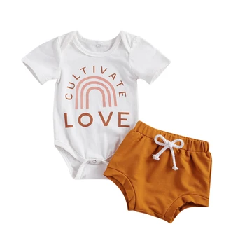 Spædbarn Baby Drenge Kostume Kort-langærmet Romper Toppe + Shorts Brev Print t-shirts Elastisk Talje Shorts Sommer Tøj 0-18M