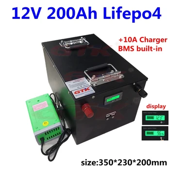 GTK 12V 200Ah lithium Lifepo4 batteri 12V-200Ah Med bms til Elektriske båd, RV solar energy storage +10A oplader