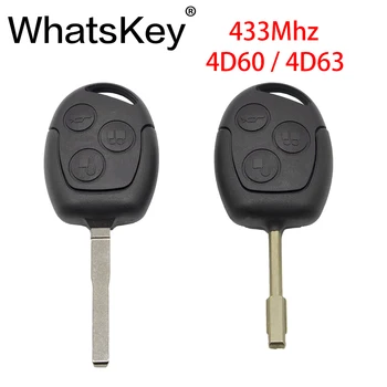WhatsKey 3 Knapper, Bil Fjernbetjening Key Fob Transponder Chip-4D60/4D63 433Mhz Passer Til Ford Focus 3 Mondeo Fiesta Fusion FO21 Blade